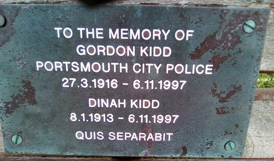 memorial on a bench above Long Curtain Moat in Old Portsmouth